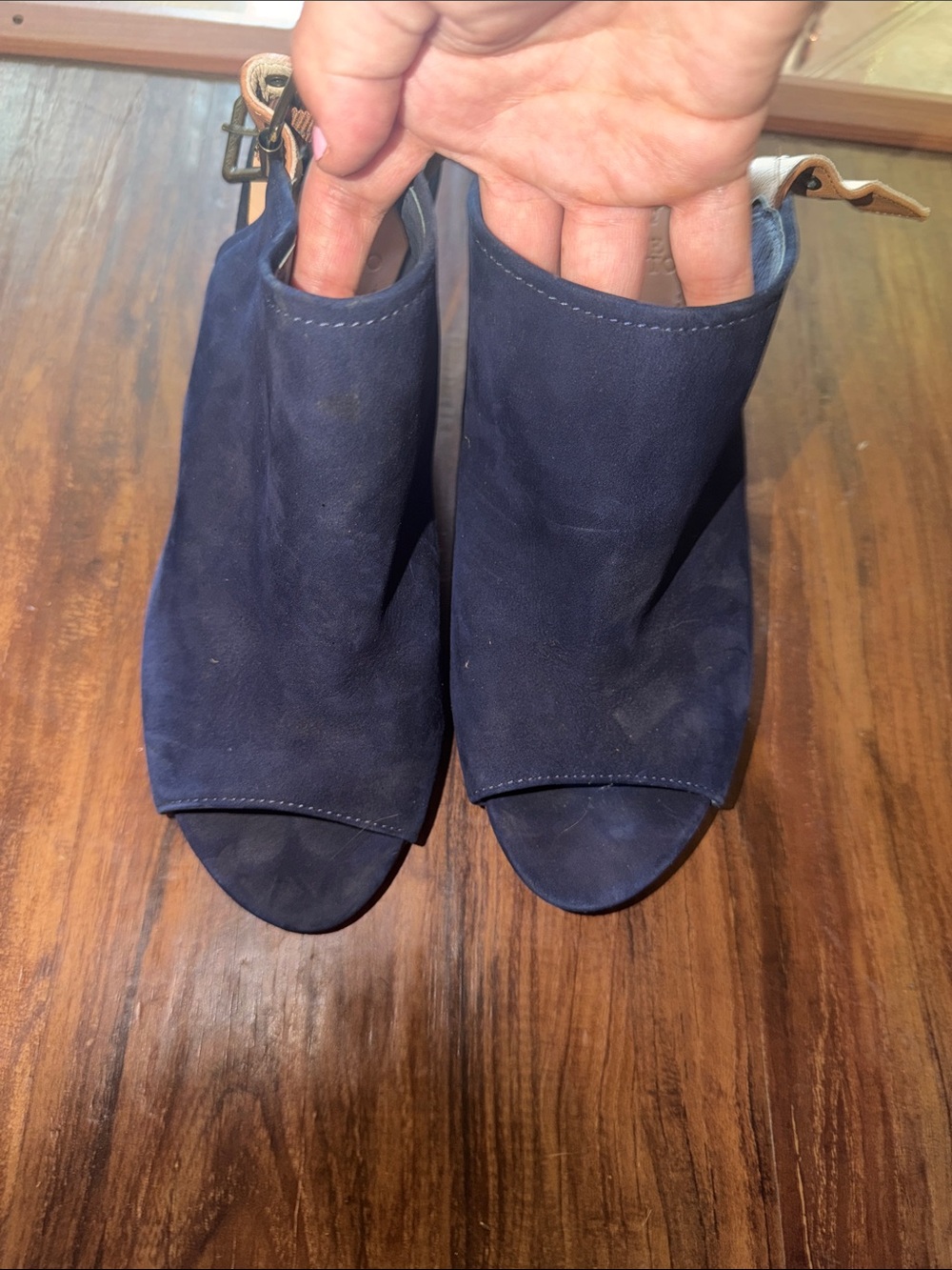 Wedge Peep-Toe Ankle Booties - Navy